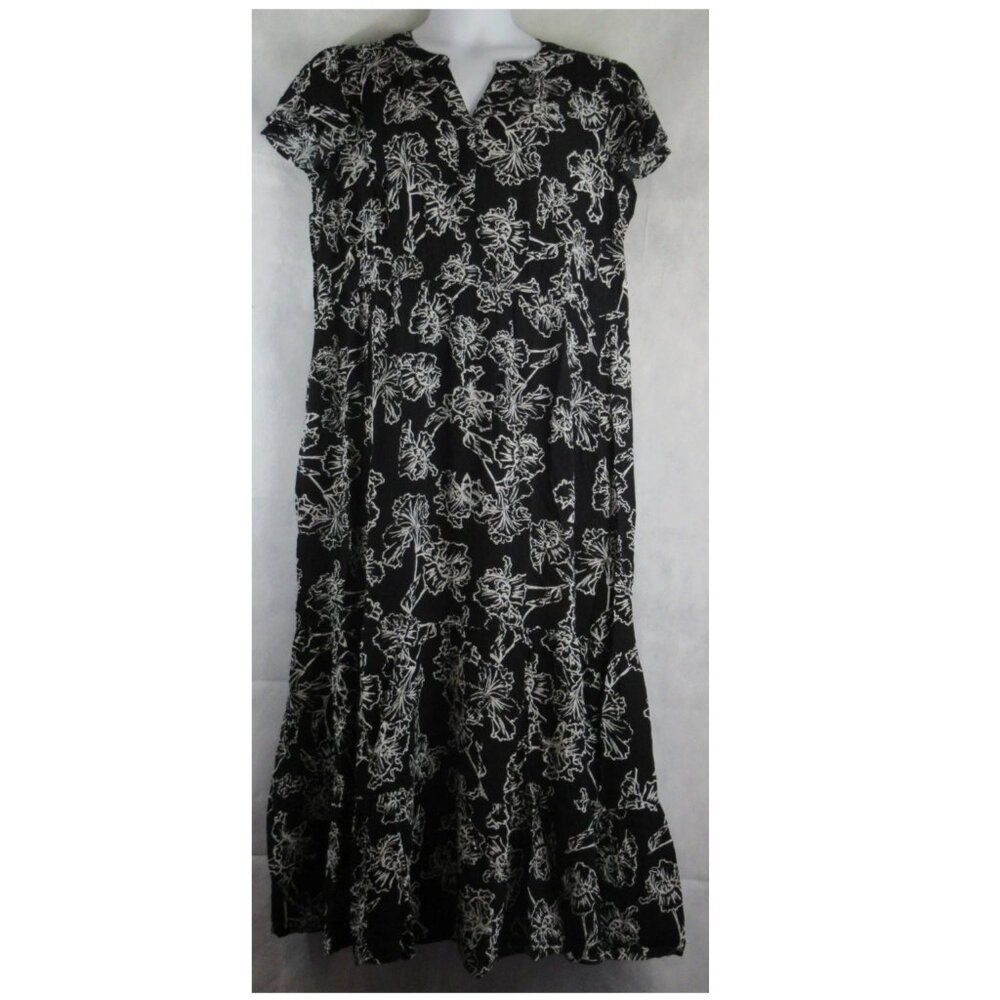 NWT Style & Co Women's Plus Size 100% Rayon Tiered Dress, Black White Floral, 3X